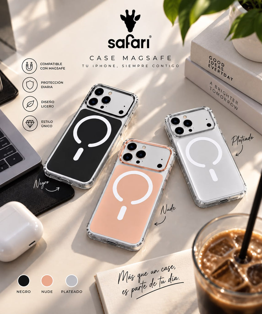 Case MagSafe Premium para iPhone en Negro, Oro Rosa y Plateado - Safari Store Colombia
