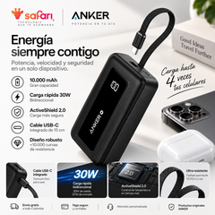 Power Bank Anker Zolo 10.000mAh 30W negra con cable USB-C integrado – Safari Store Colombia