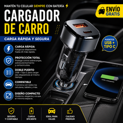 🔋 Cargador de Carro Rápido Doble Puerto USB-C + USB | Compatible iPhone y Android